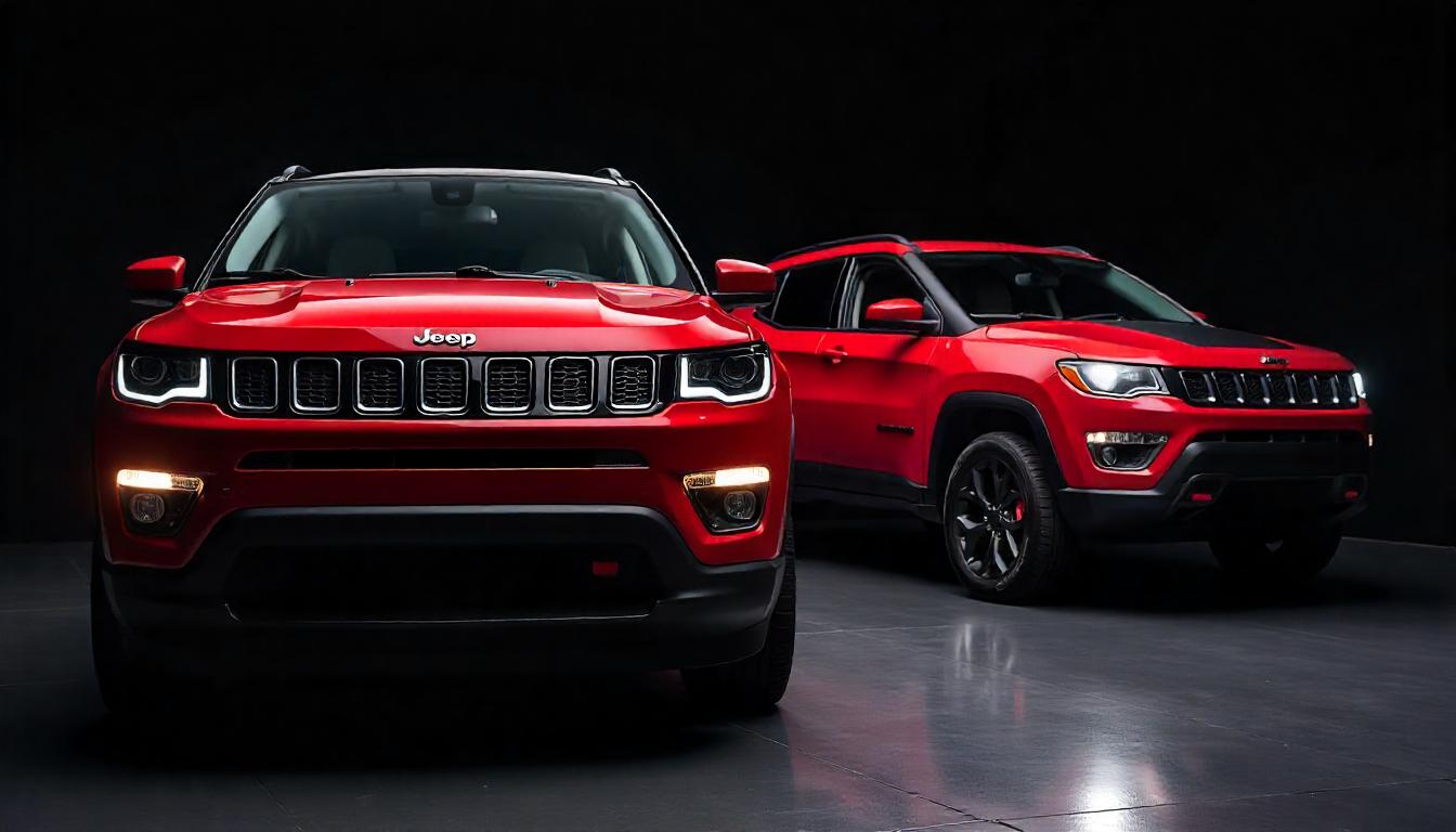 Jeep Compass vermelho em estúdio automotivo premium